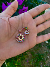 Load image into Gallery viewer, Morning star Necklace with 3 pendants and rainbow stones