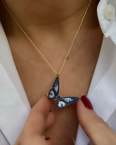 Large Blue Enamel Butterfly Necklace