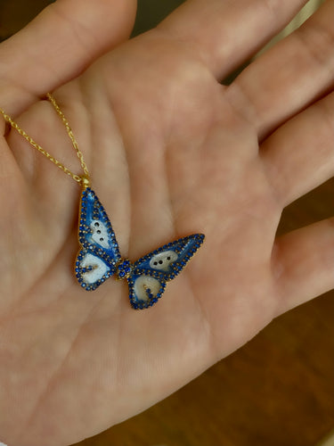 Large Blue Enamel Butterfly Necklace