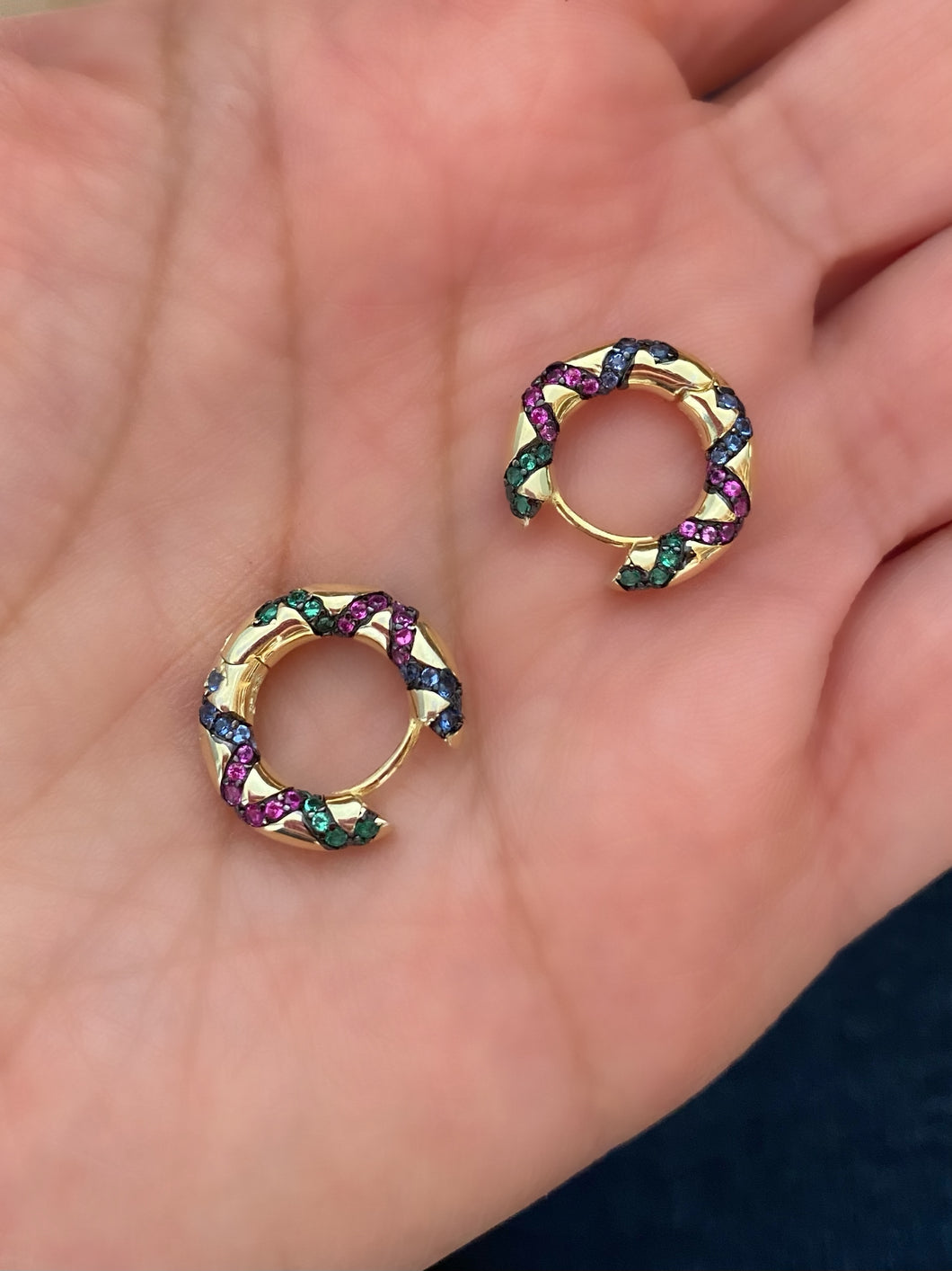 Hoops with green and purple stones