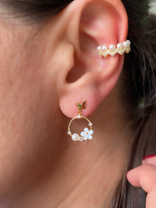 Cartilage earrings with pearls and crown - Earring