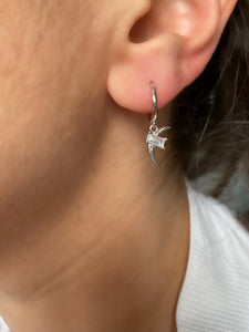 Swallow eardrops with princess cut zircon stones - Earrings