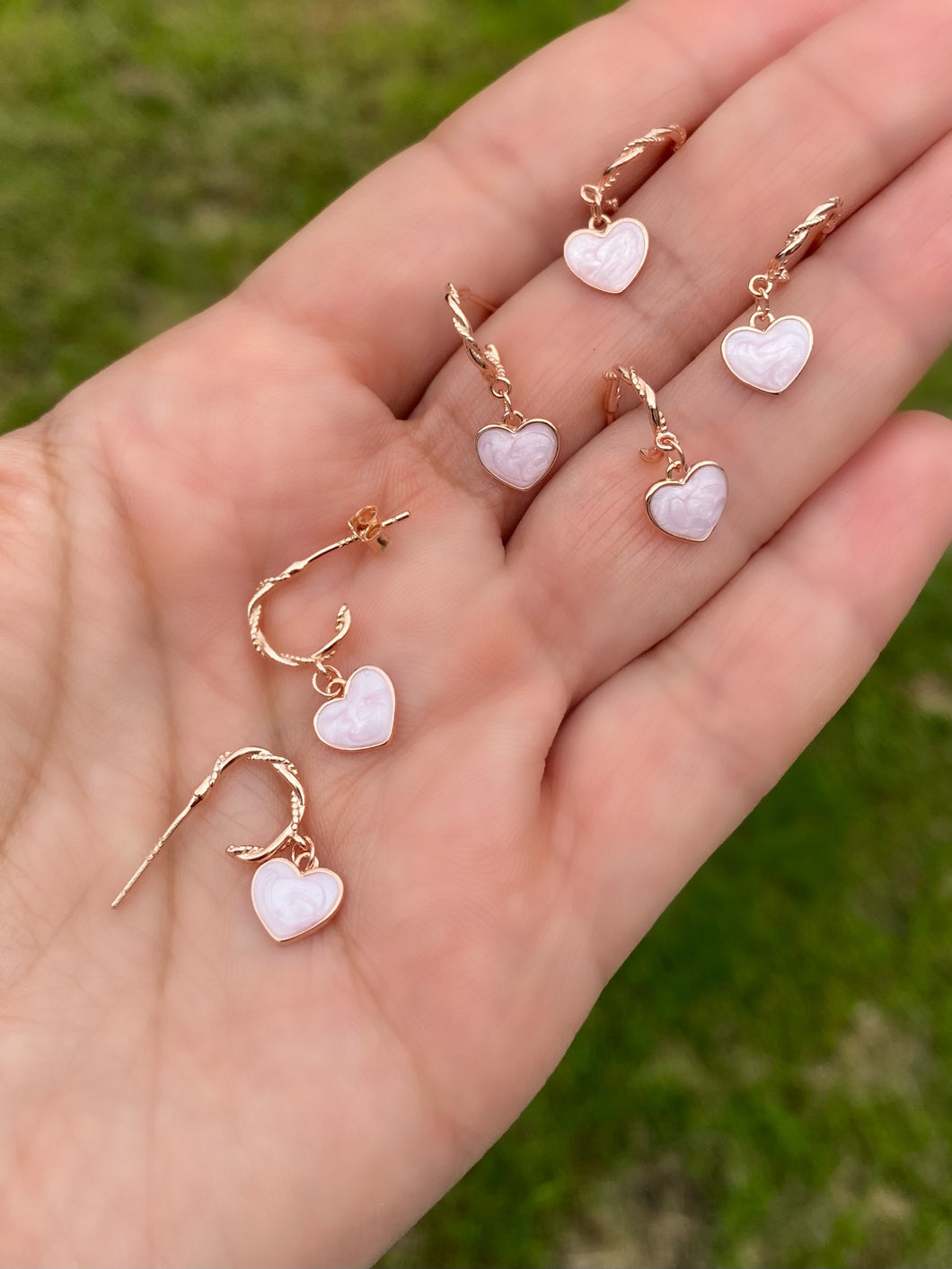 Pink enamel heart  - Earrings