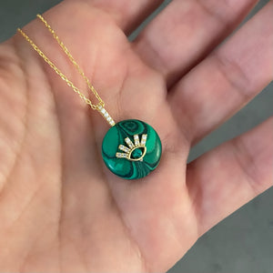Necklace with Eye Charm on Greenstone pendant
