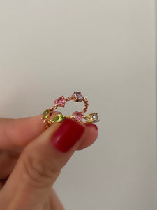 Ring with pink heart and Blue and green stones