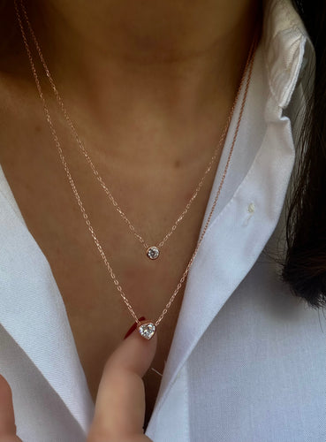 Double necklace with heart shaped clear Zircon