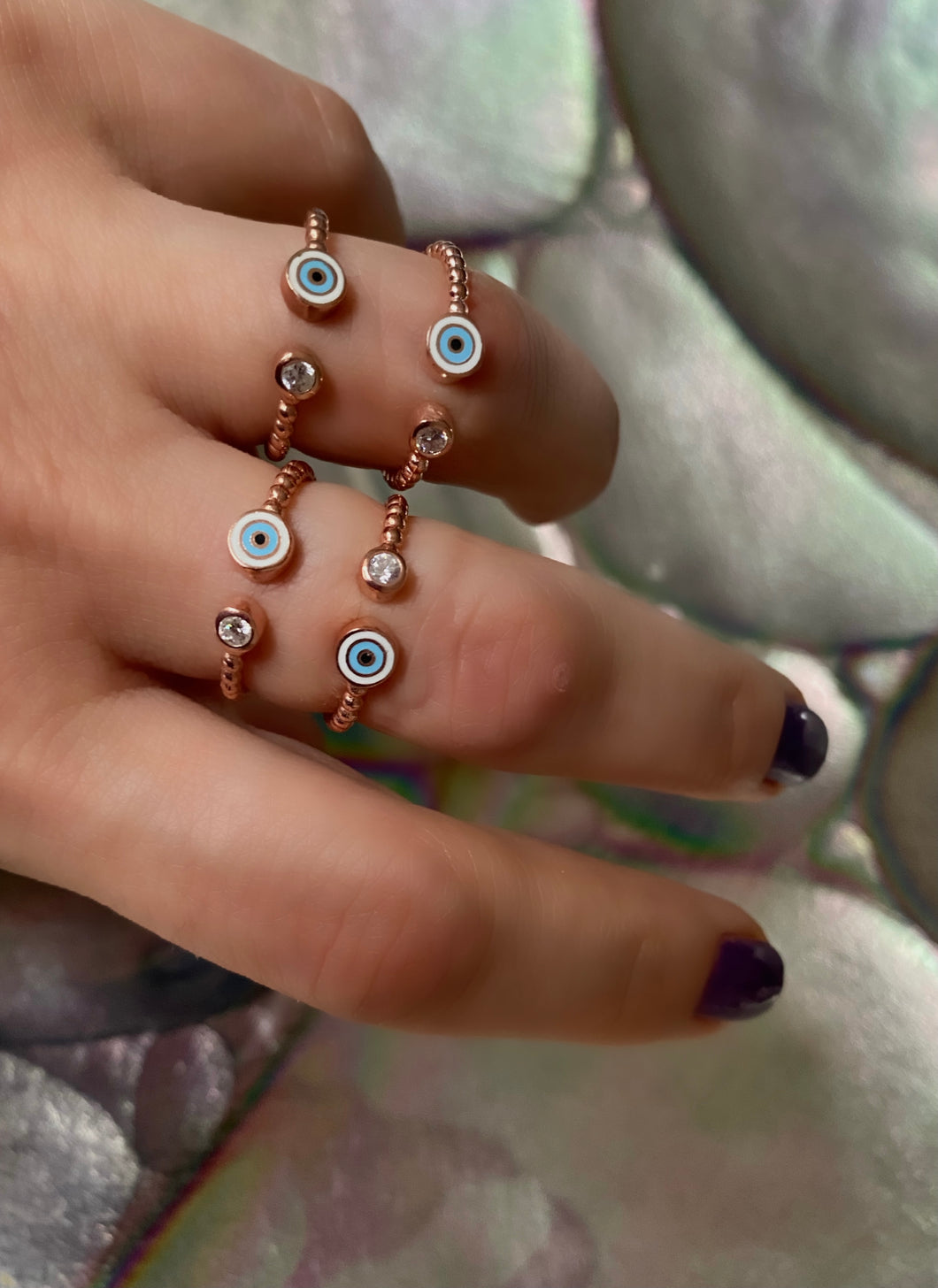 Ring with enamel Evil eye charm - Adjustable
