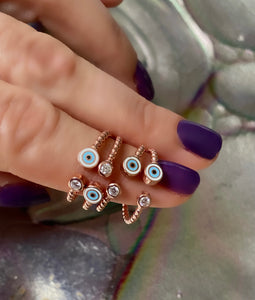 Ring with enamel Evil eye charm - Adjustable