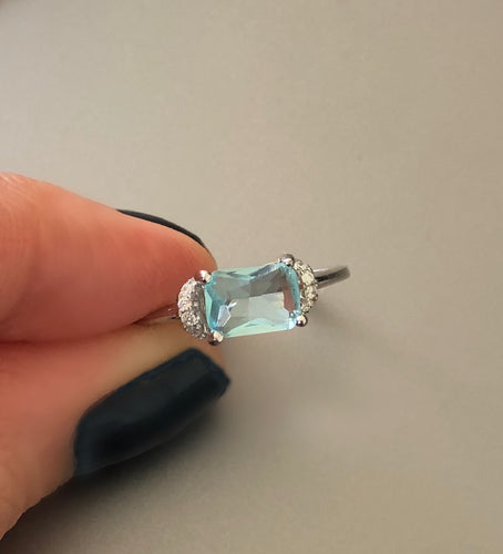 Light Blue Princess Cut Stone ring