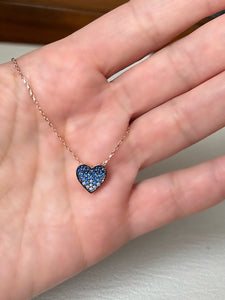 Necklace with blue heart shaped Zircon stones
