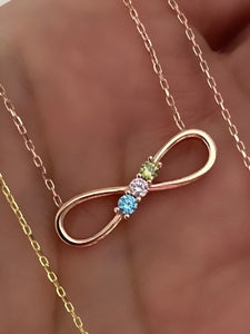 Minimalist infinity necklaces with rainbow stones