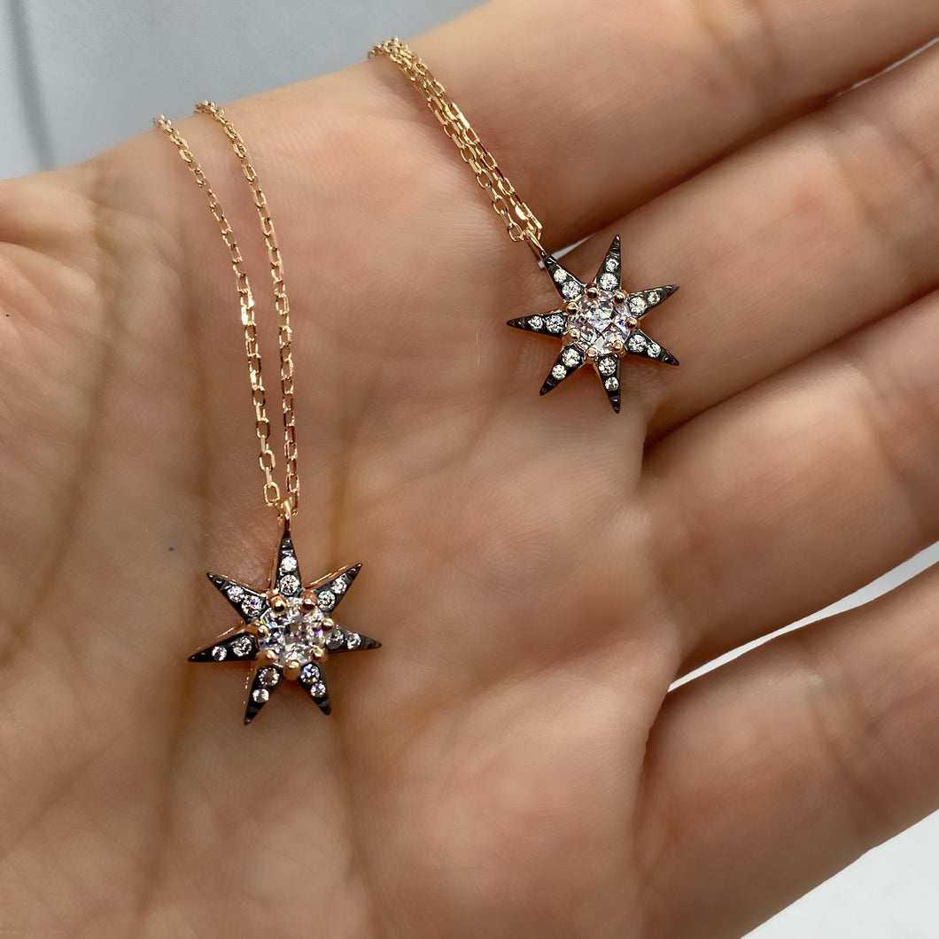 Seven pointed star - Necklace with clear zircons