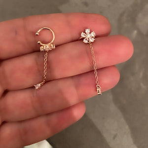 Cartilage earrings with Flowers and chains