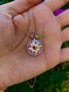 Morning star Necklace with 3 pendants and rainbow stones