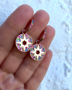 Morning star earring with rainbow stones