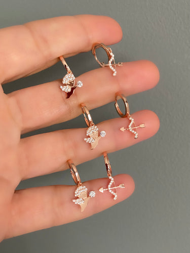 Petite Hoops with Cupid and Arrow