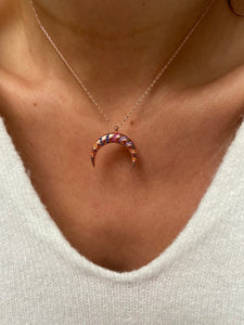 Horn necklace with rainbow zircon stones