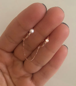 cartilage earrings with chain  -Zircon and pearls