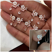 Load image into Gallery viewer, Dainty earring with pink stones and a flower