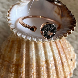 Ring with Black Spiral zircon stones - Adjustable