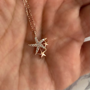 Triple Starfish Necklace with Clear Zircons