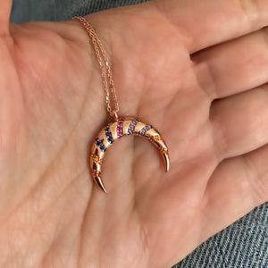 Horn necklace with rainbow zircon stones